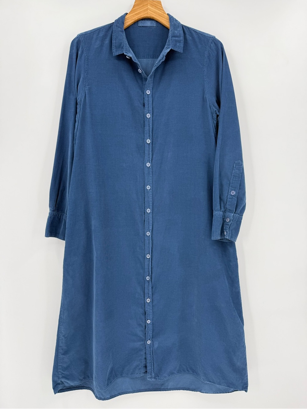 CP SHADES Micro Baby Cord Harper Shirt Dress in Blue Size S